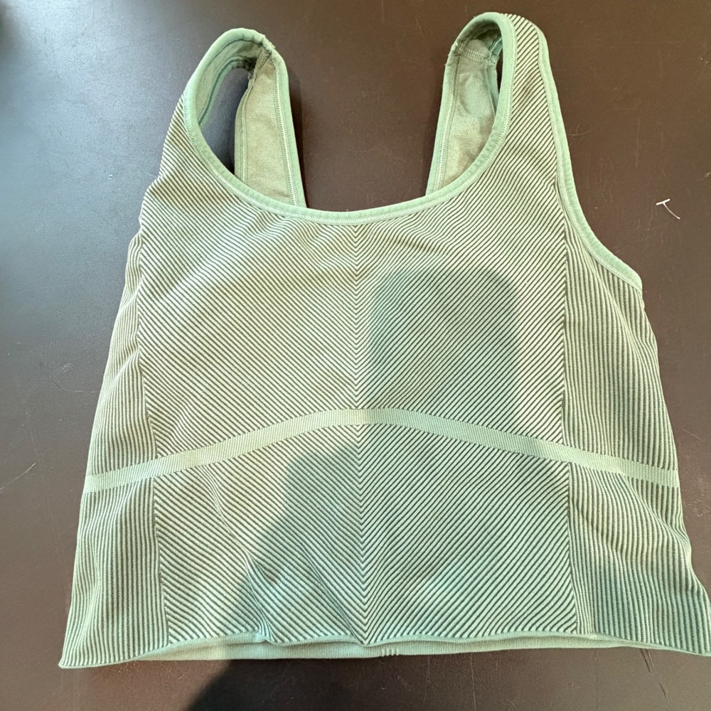 All In Motion Ribbed Seamless Crop Tank Top Women Large Green Stretch Athleisure